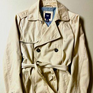 Gap Light Beige Twill Trench Coat Jacket Peacoat Slick Rock size SM